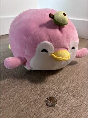 Miniso Pink Lying Penguin w/ Avocado Plush Stuffed Animal Toy RARE